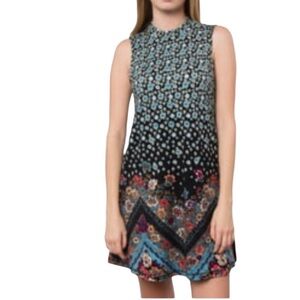 O’Neill Lennon Boho Floral High Neck Sleeveless Mini Dress Large Blue Black